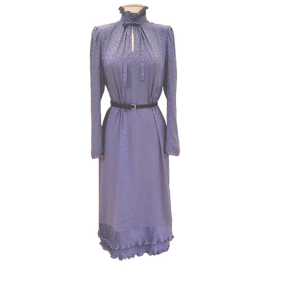 Dresses & Skirts - VTG 70s Iridescent Lavender Dress High Neck Ruffle Puff Sleeve Cottagecore M L